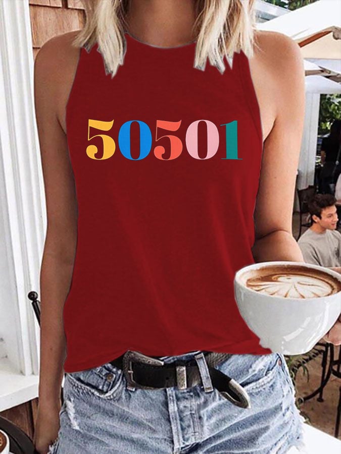 Women's 50 Protests 50 States 1 Movement Print Crew Neck Tank Top