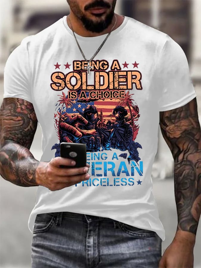 Being A Veteran Is Priceless Pattern 100&Cotton Print T-Shirt