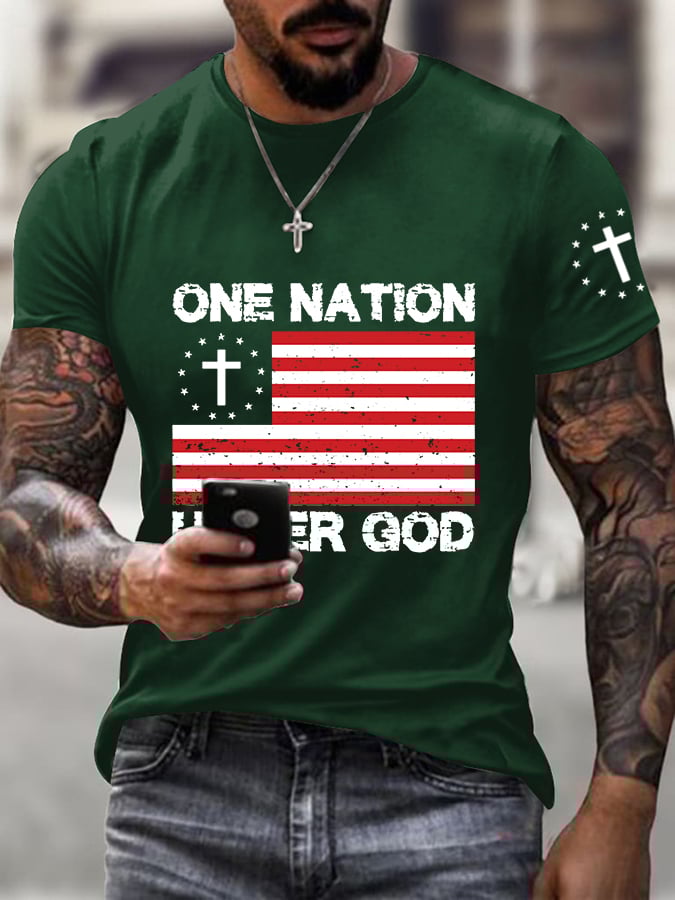 Men's Casual Faith One Nation Under God Graphic Print Short Sleeve T-Shirt