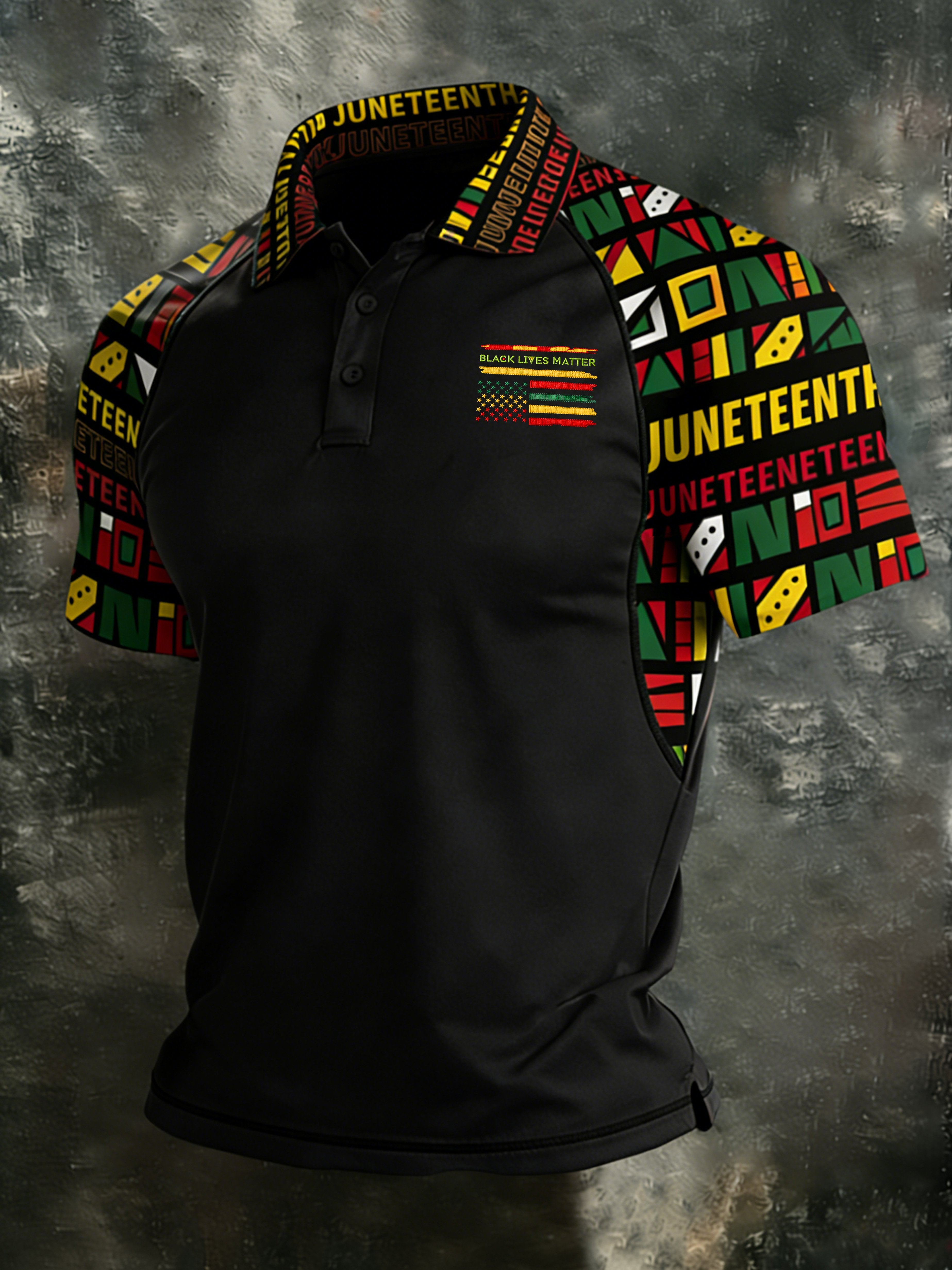 African American Men's Juneteenth Print Polo Shirt