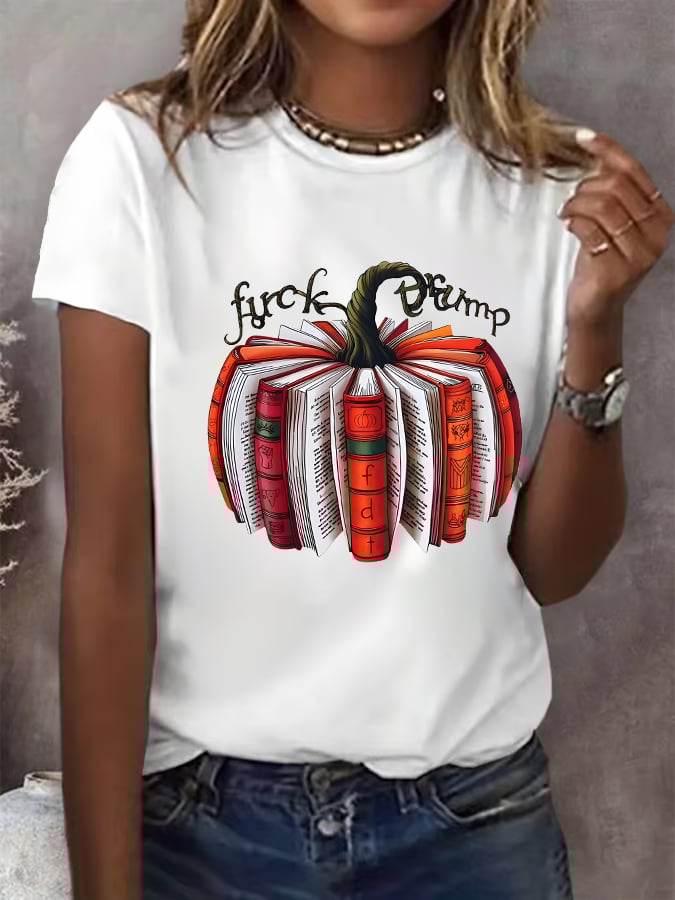 Women's Fall Book Pumpkin DTF transfer - FDT, Fall Aesthetic print T-Shirt