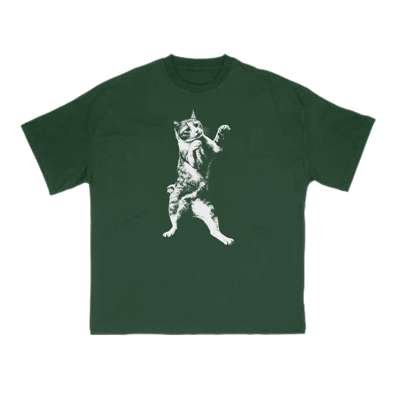 Funny Fighting Cat Print T-shirt