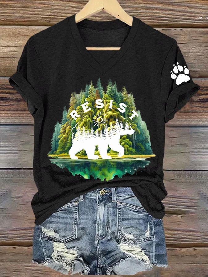 Women's Resist Save Our Parks Printed V Neck T-shirt