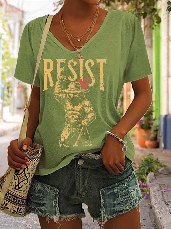 Women's Support National Parks Print V Neck Casual T-Shirt