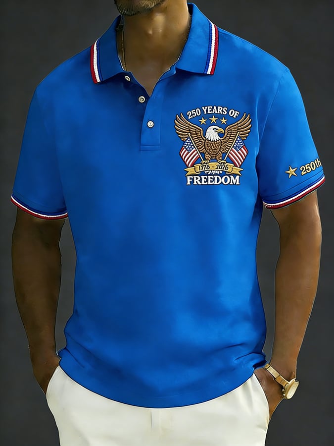 Men's Retro 250th Anniversary of the United States Print Independence Day Cross Print Polo Shirt