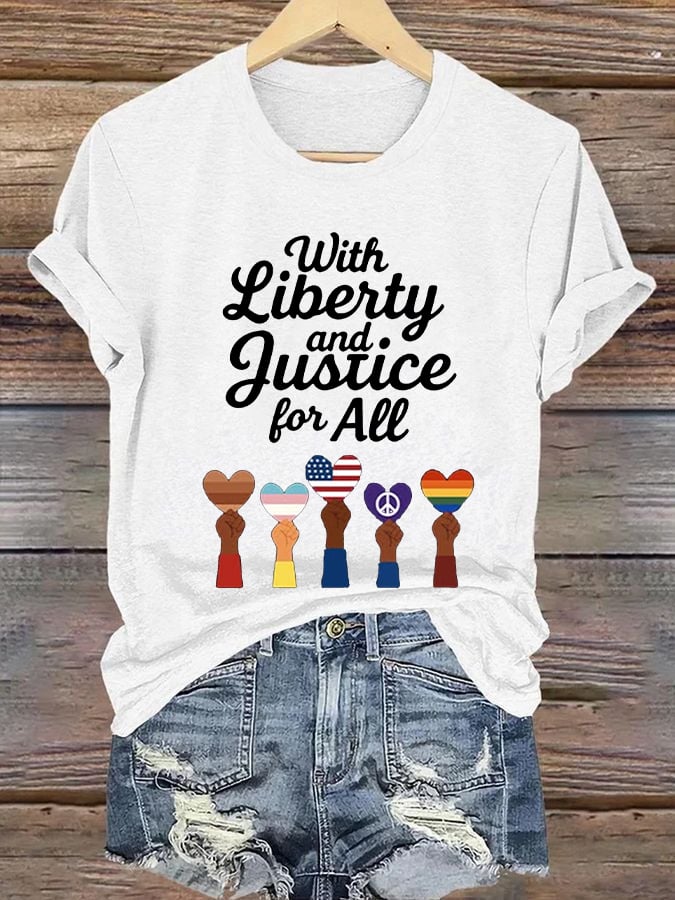 Women's With Liberty Justice for All Print Caasual T-shirt