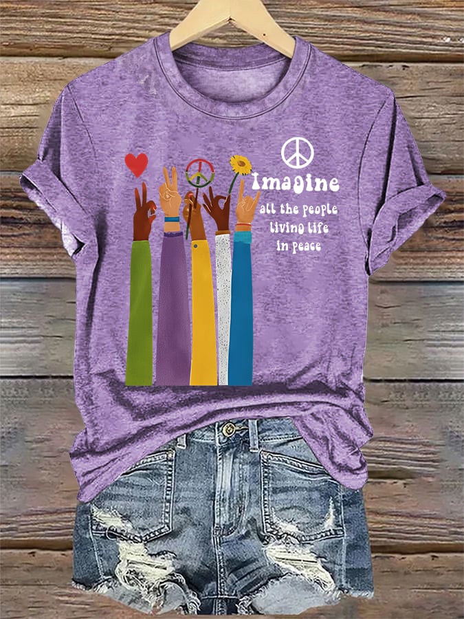 Women's Raised Hand Print Imagine Lyrics T-Shirt