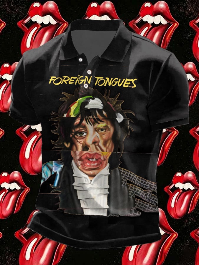 Men's Retro Foreign Tongues Printed Polo Shirt