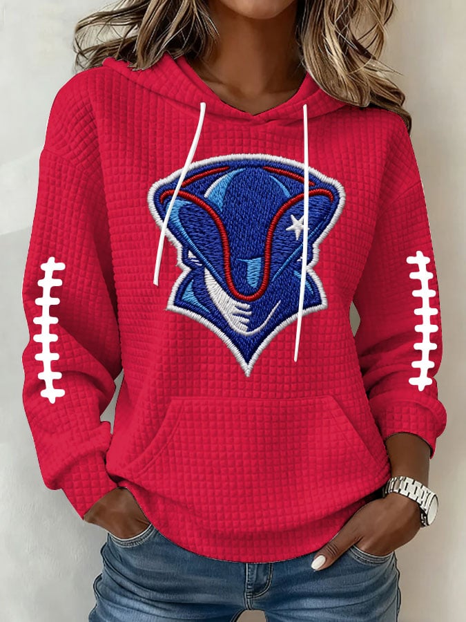 Women's Football Print Waffle Fabric Hooded Sweatshirt