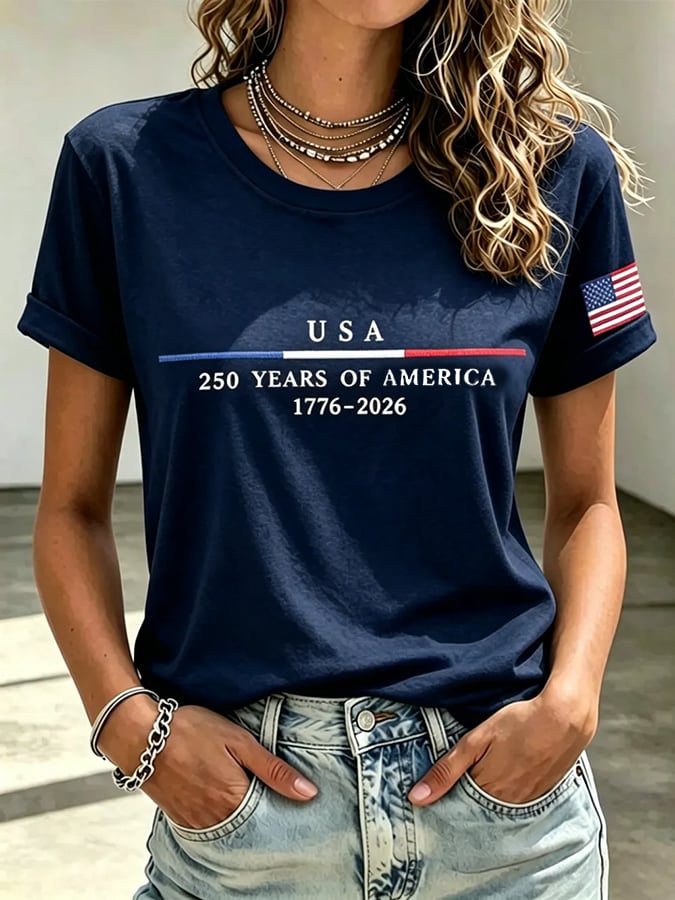 Women's casual retro American 250th T-shirt