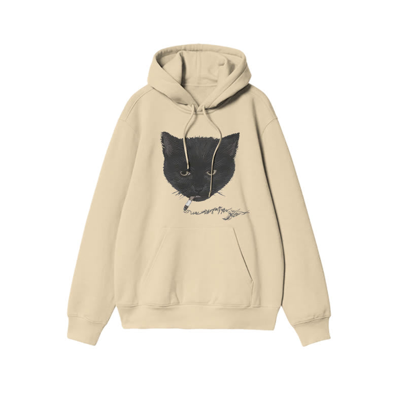 Unisex Smocking Cat Print Hoodie