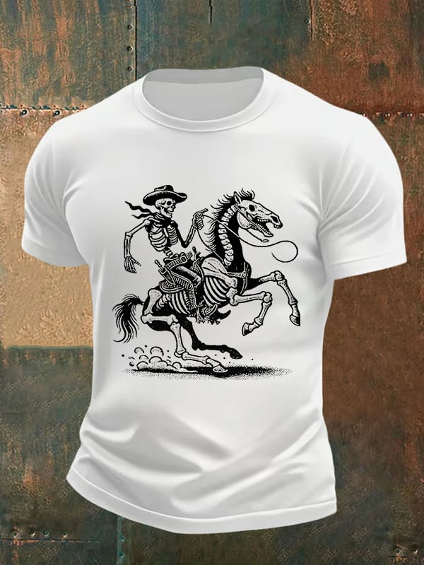 Men's Cowboy Skull FDT Print Casual T-shirt
