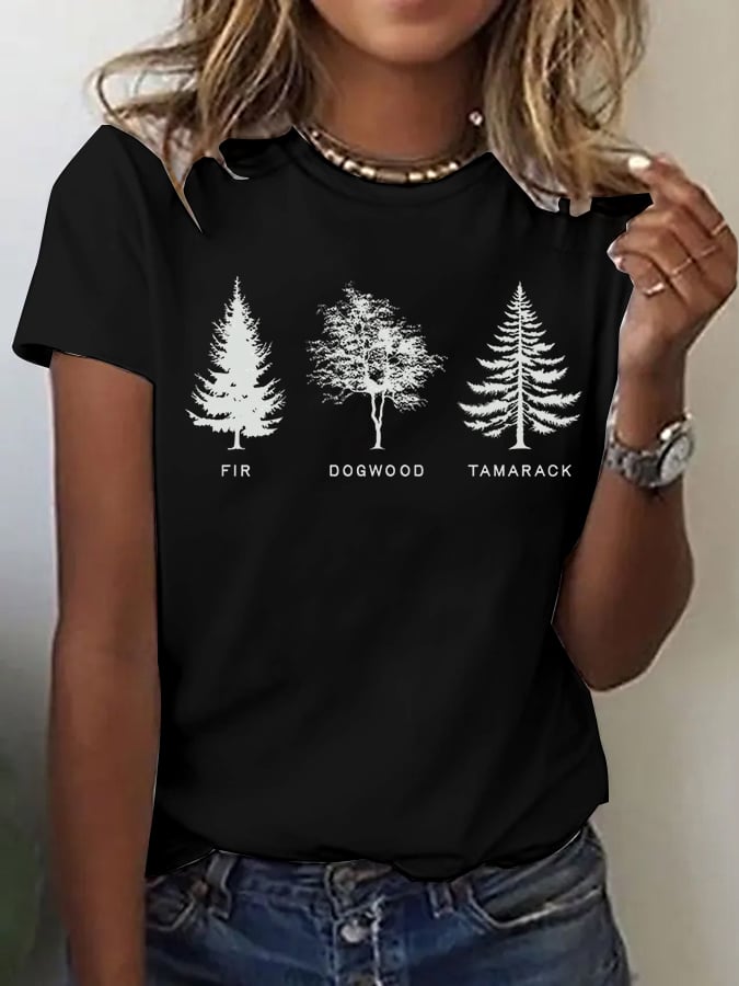 Women's fashion casual retro FDT tree T-shirt