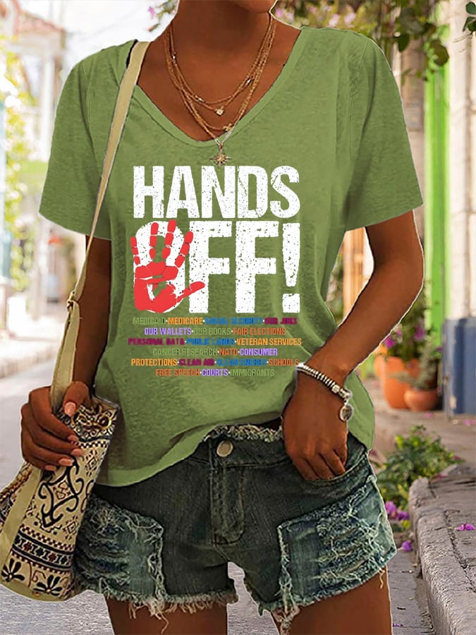 Women's casual HANDS OFF printed T-shirt