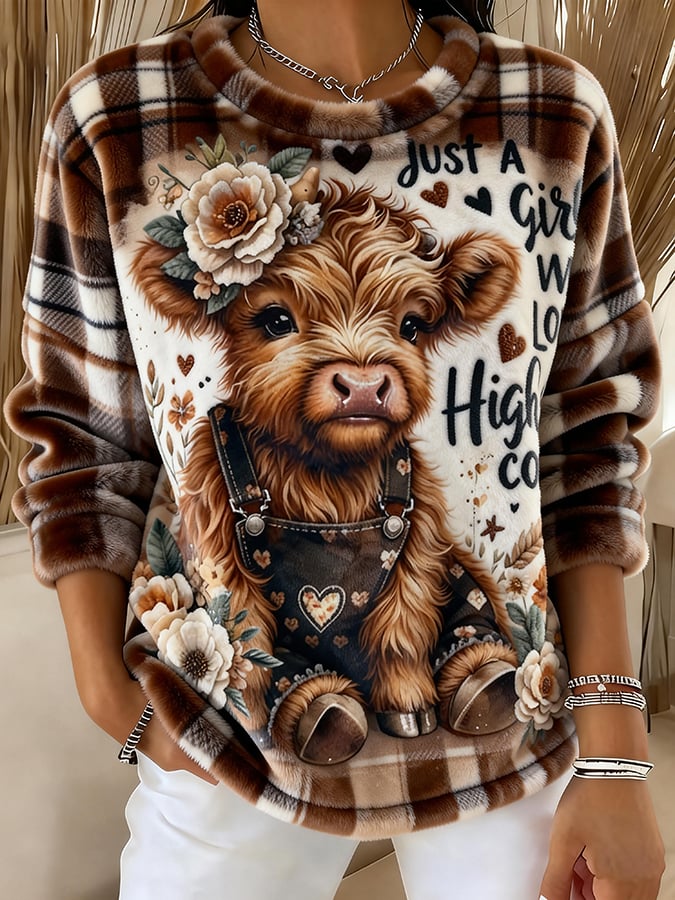 Women'S Cute Animal Highland Cow Print Sweatshirt