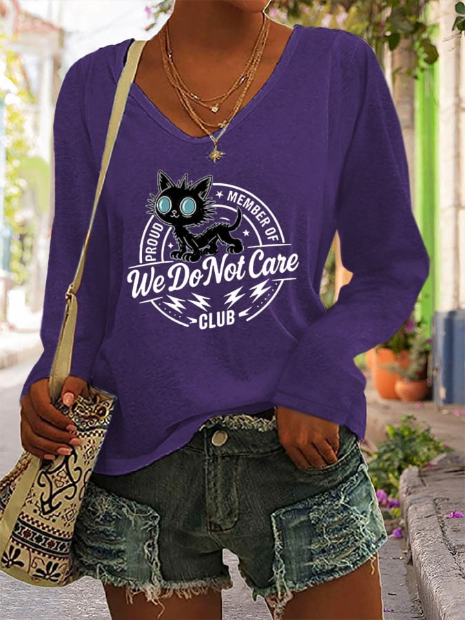 Women's Retro Funny Proud Member Of Club We Do Not Care Menopause Perimenopause Print long-sleeved T-Shirt