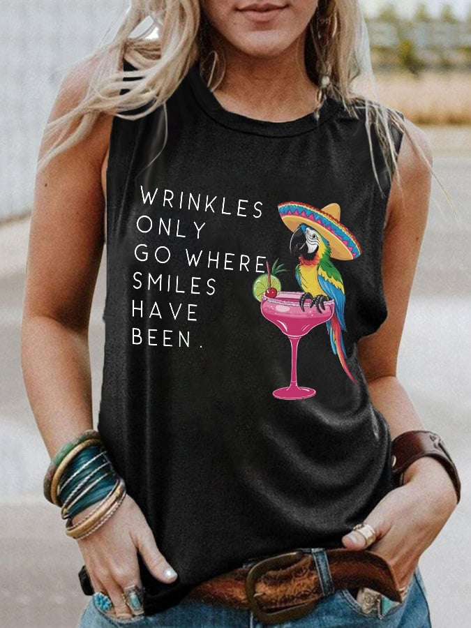 Retro Wrinkles Only Go Where Smiles Have Been Print Tank Top