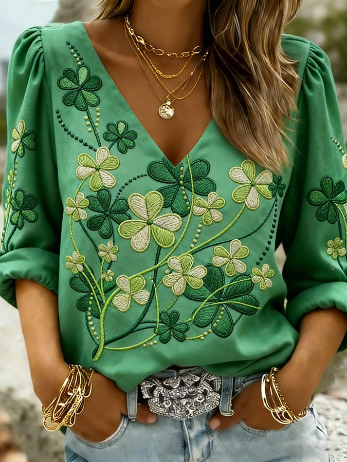 Women's casual St. Patrick's Day cotton and linen shirt