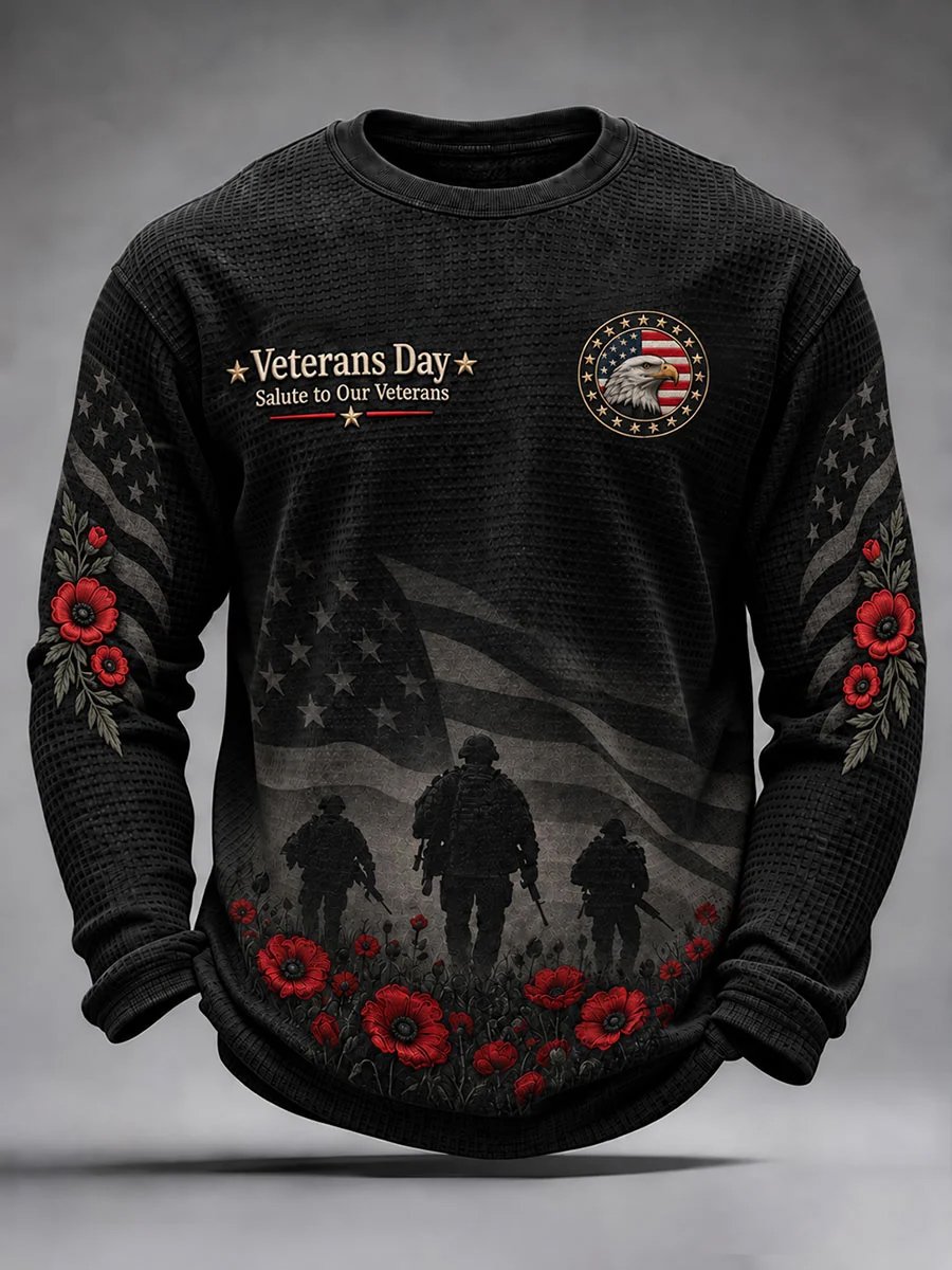 🎖️Men's Veterans Day Theme Waffle Long Sleeve T-Shirt
