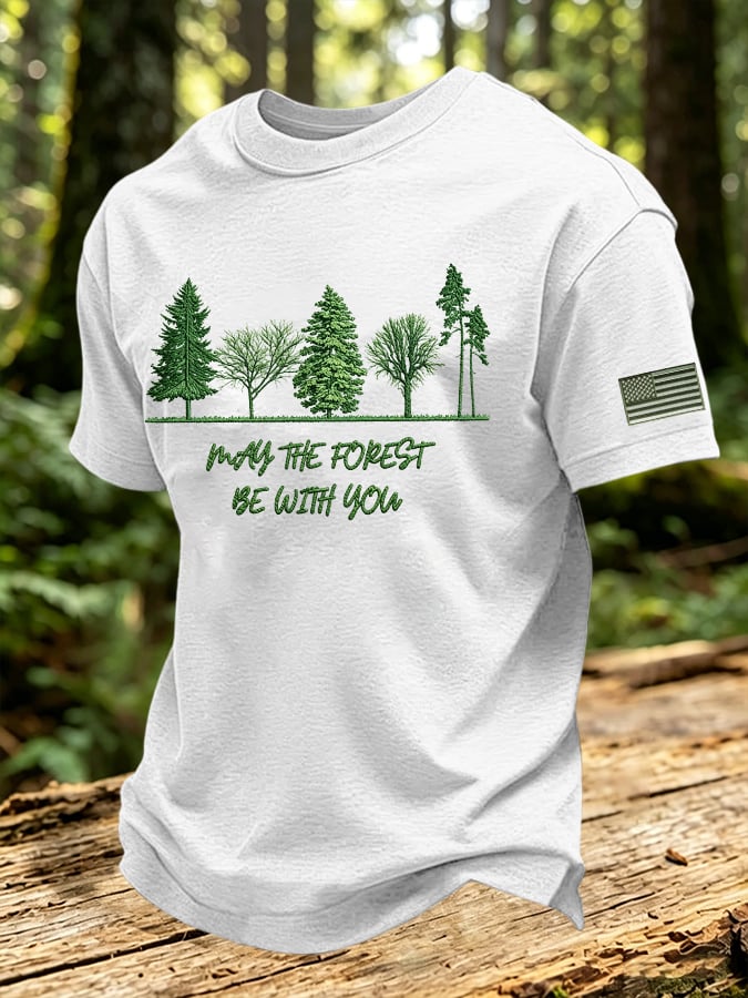 Men's May The Forest Be With You Print Round Neck T-shirt