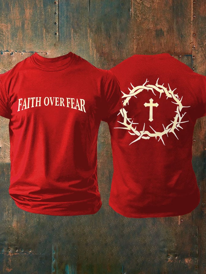 🔥Hot Sale Picks 🔥Men's Faith Over Fear Printed Casual T-Shirt