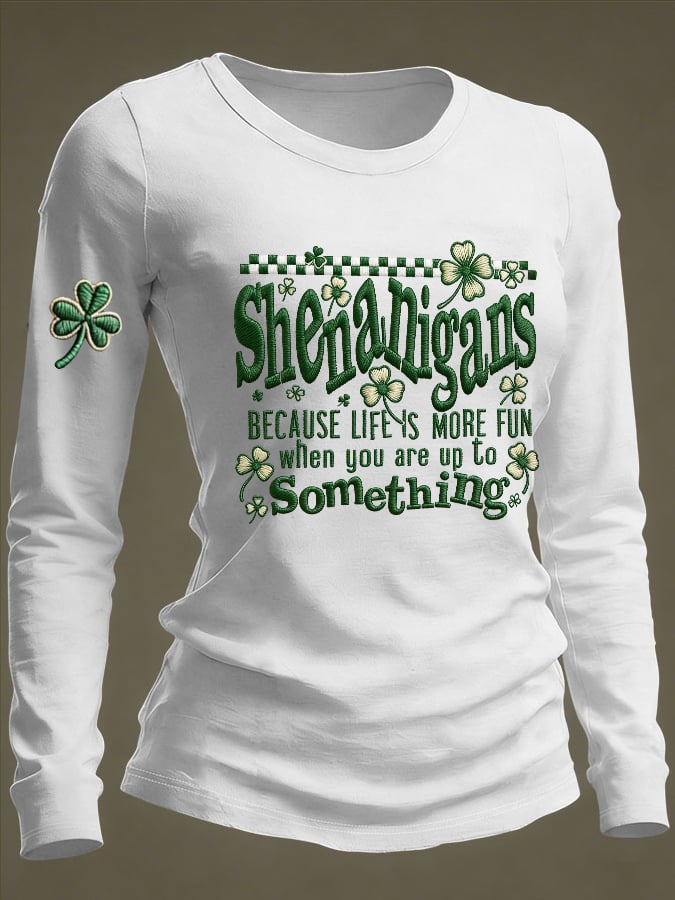 Women's Retro Shenanigans Shamrock St Patricks Print Shirt