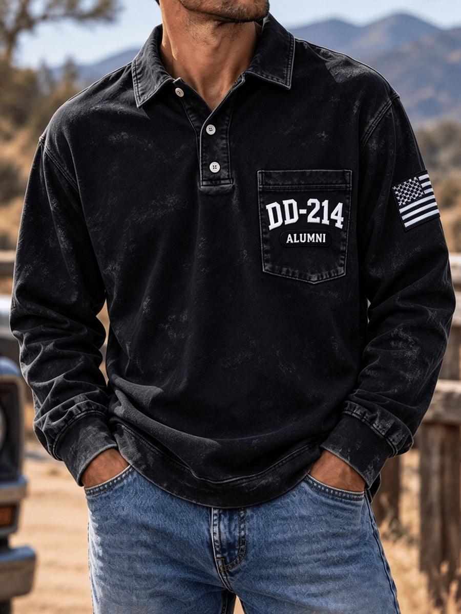 🎖️Men's Veteran DD-214 Print Long-Sleeve Polo Shirt