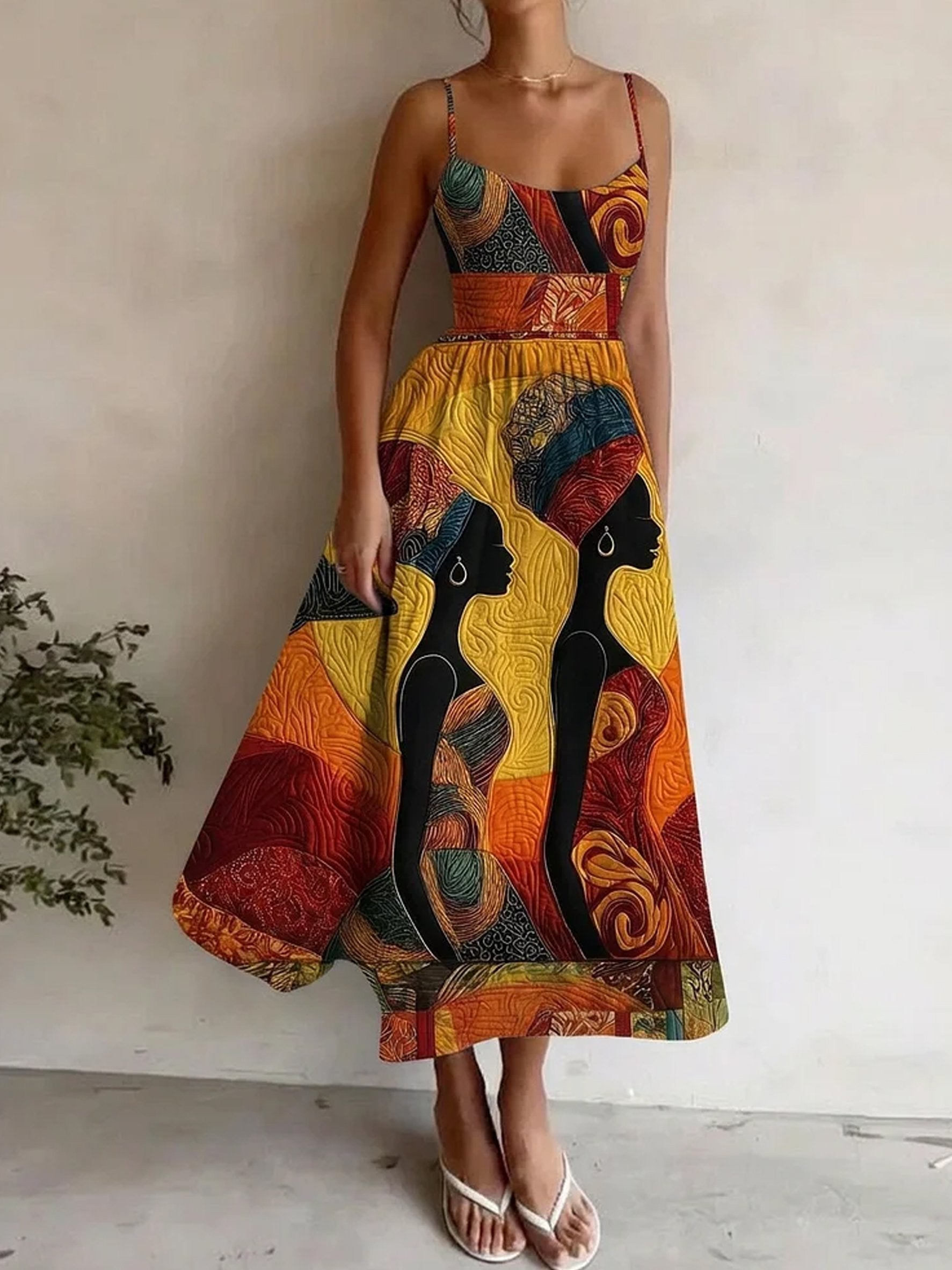 Women's Black History & Culture Print Spaghetti-Strap Dress