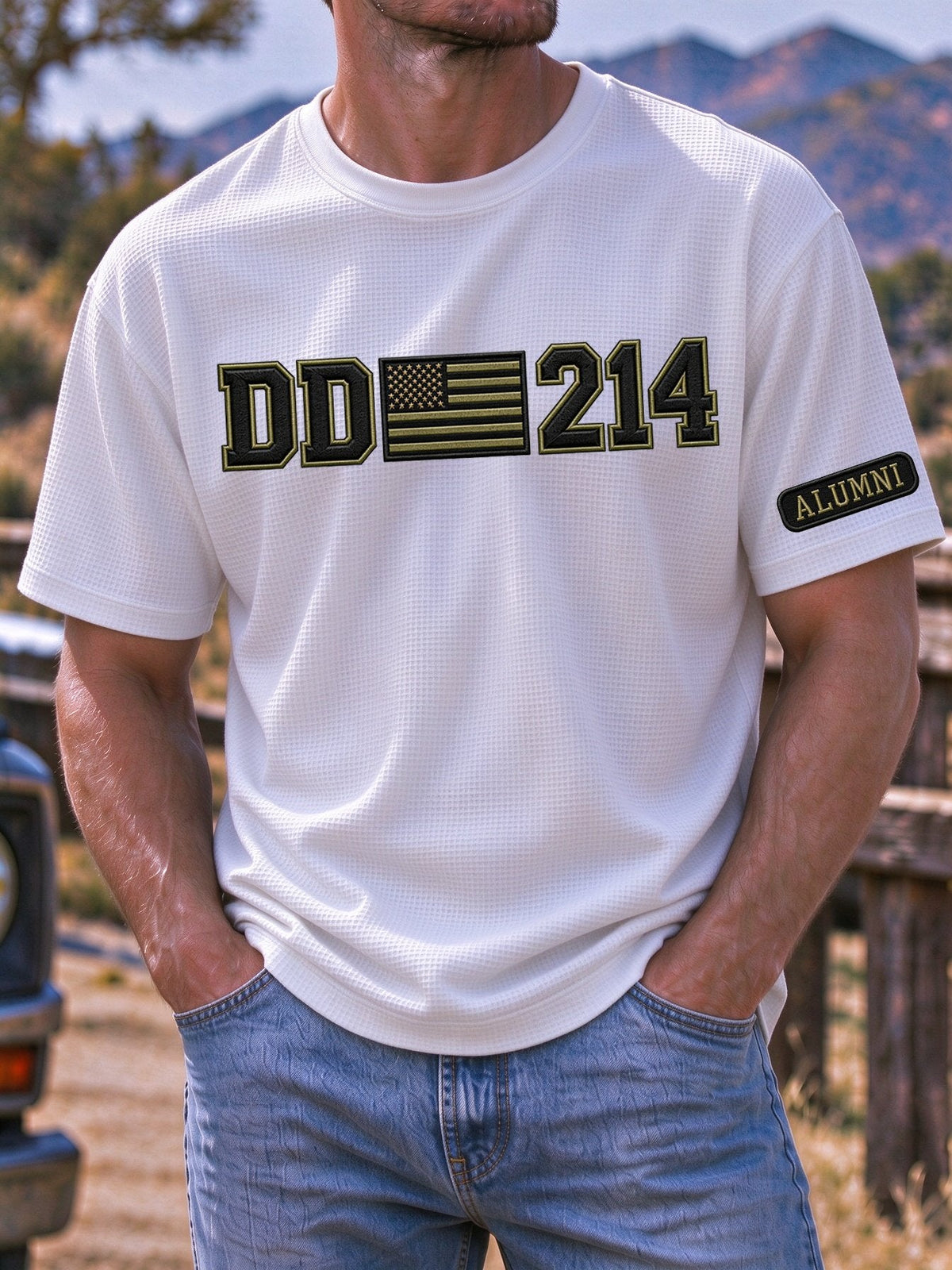 🎖️Men's Veteran DD-214 Print Waffle-Knit Short-Sleeve T-Shirt