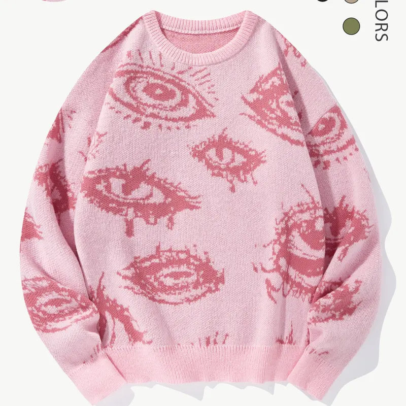Unisex Simple Detailed Full-Length Graphic Knit Pullover Oversized Sweater