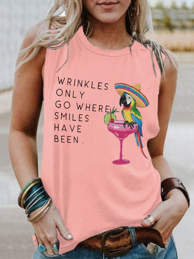 Retro Wrinkles Only Go Where Smiles Have Been Print Tank Top