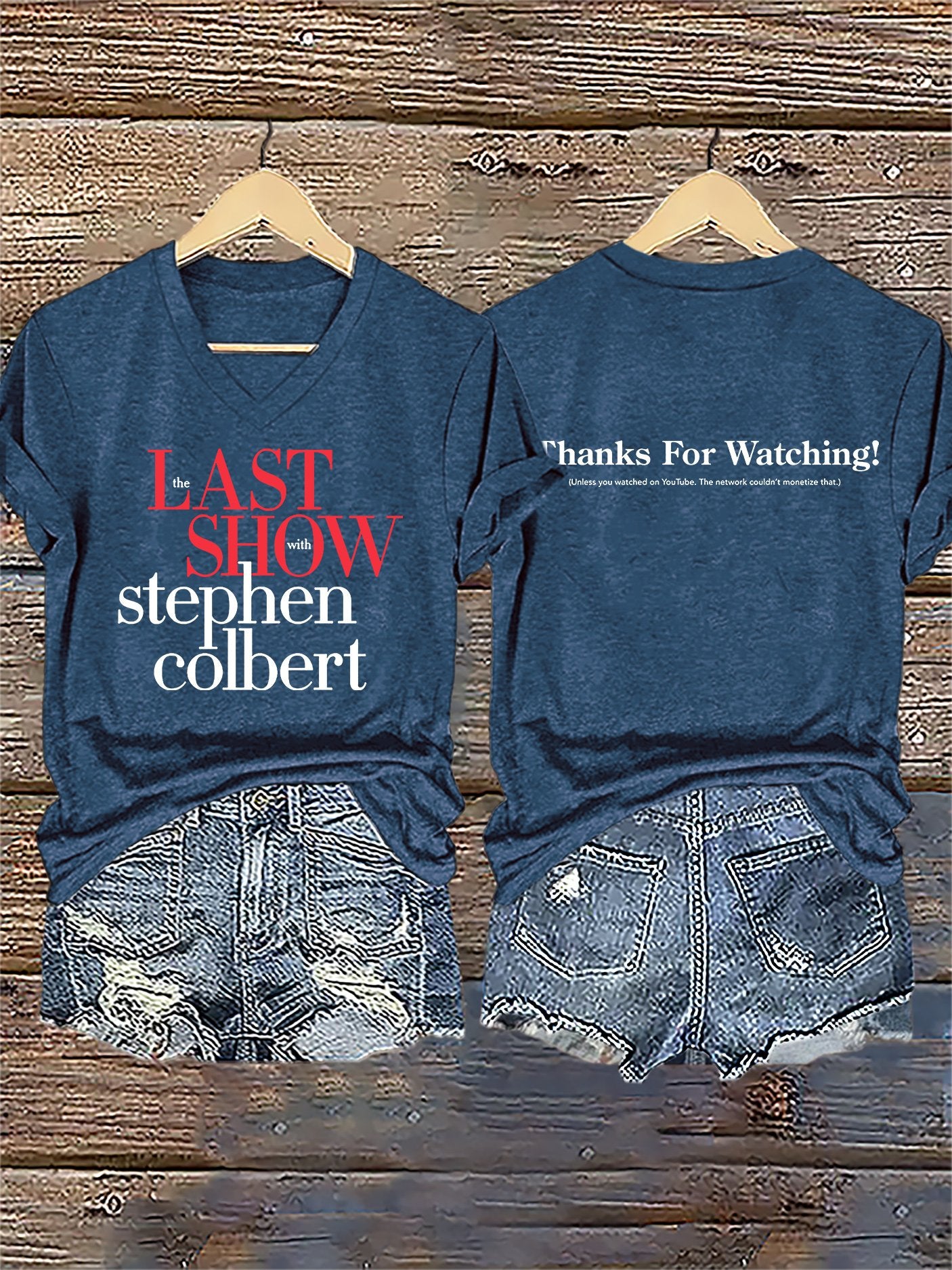 V-Neck Retro Last Show Print T-Shirt