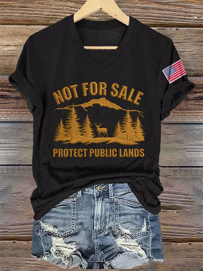 V-Neck Retro Resist Not For Sale Protect Public Lands Print T-Shirt