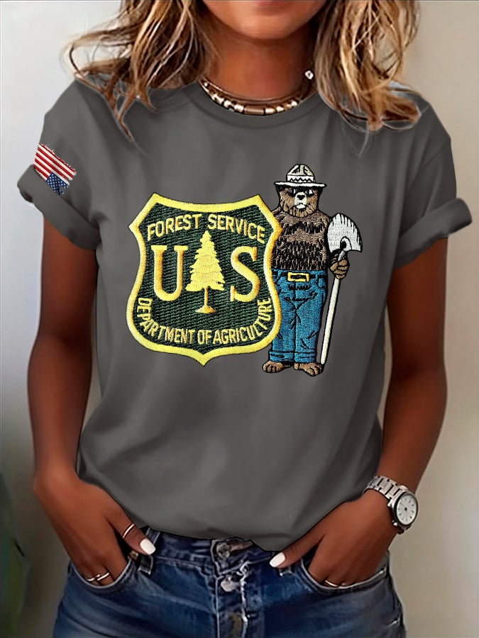 Retro Save The Forest Service Print T-Shirt