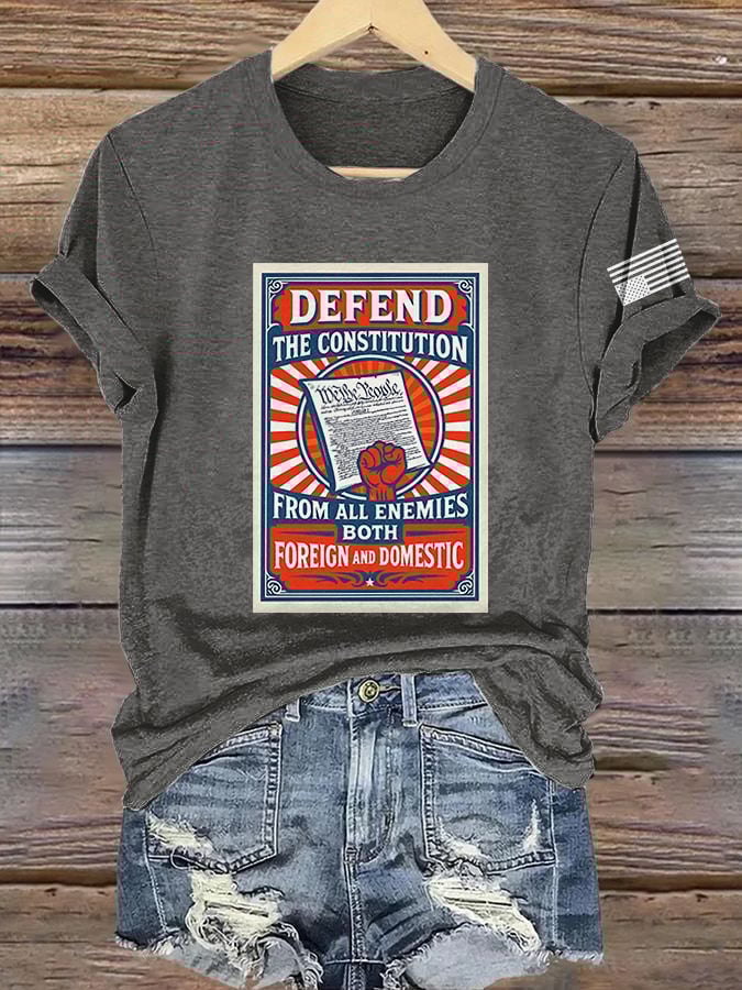 Retro Defend The Constitution From All Enemies Both Foreign And Domestic Print T-Shirt