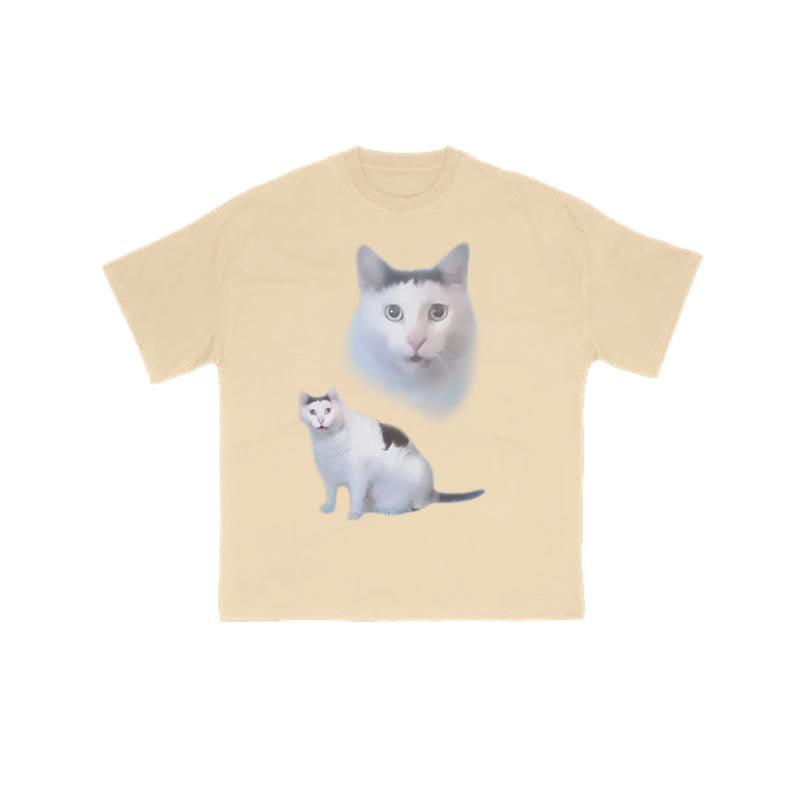 Unisex Confused Cat Print T-shirt