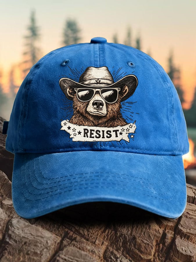 Retro Bear Resist Print Baseball Cap