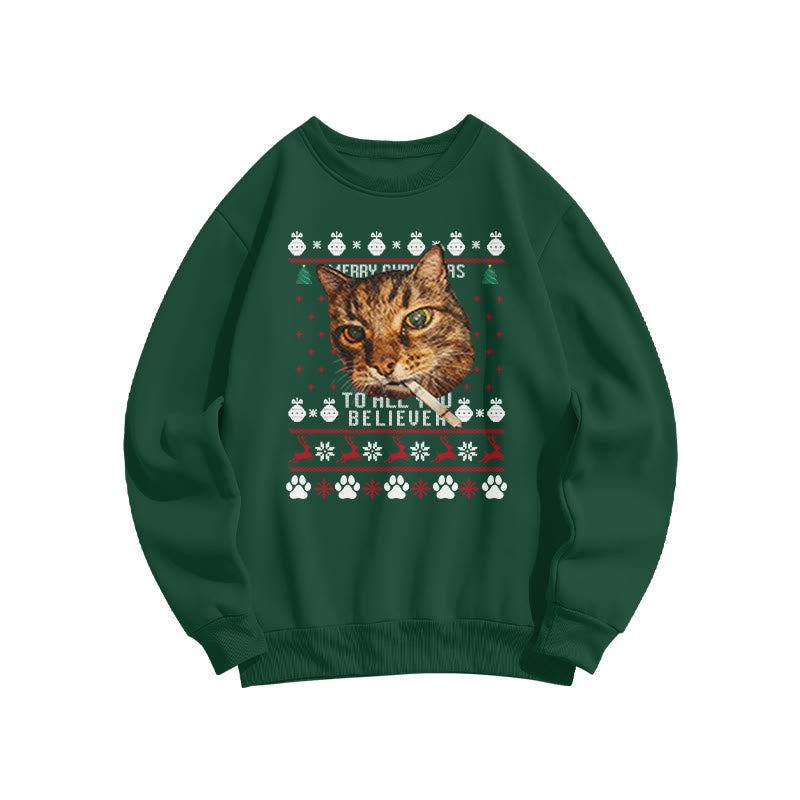 A Domineering Smoking Cat Christmas Print Sweatshirt