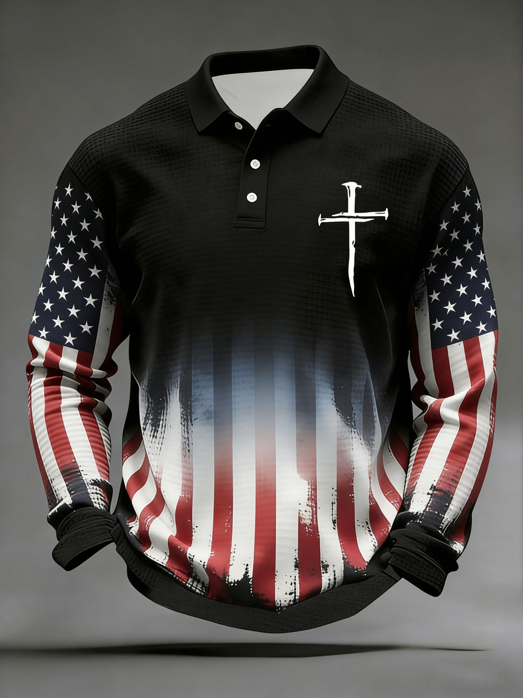 Men's Cross Print Casual Waffle Shirt