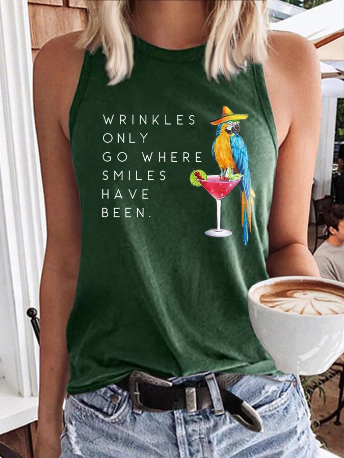 Retro Wrinkles Only Go Where Smiles Have Been Print Tops Tank