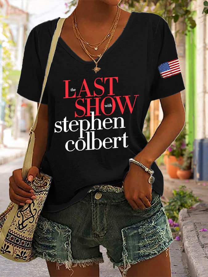 Off V-Neck Retro Last Show Print T-Shirt