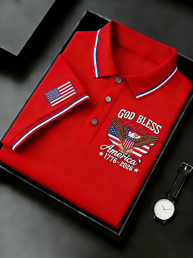 Men's Retro 250th Anniversary of the United States Print Independence Day Cross Print Polo Shirt