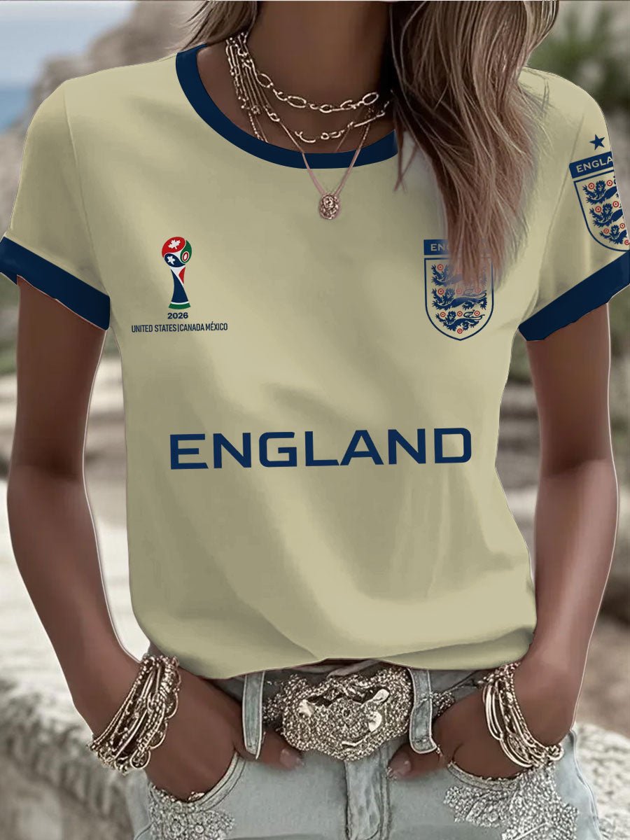 Women's UK Football Lover England 2026 Print Round Neck T-Shirt