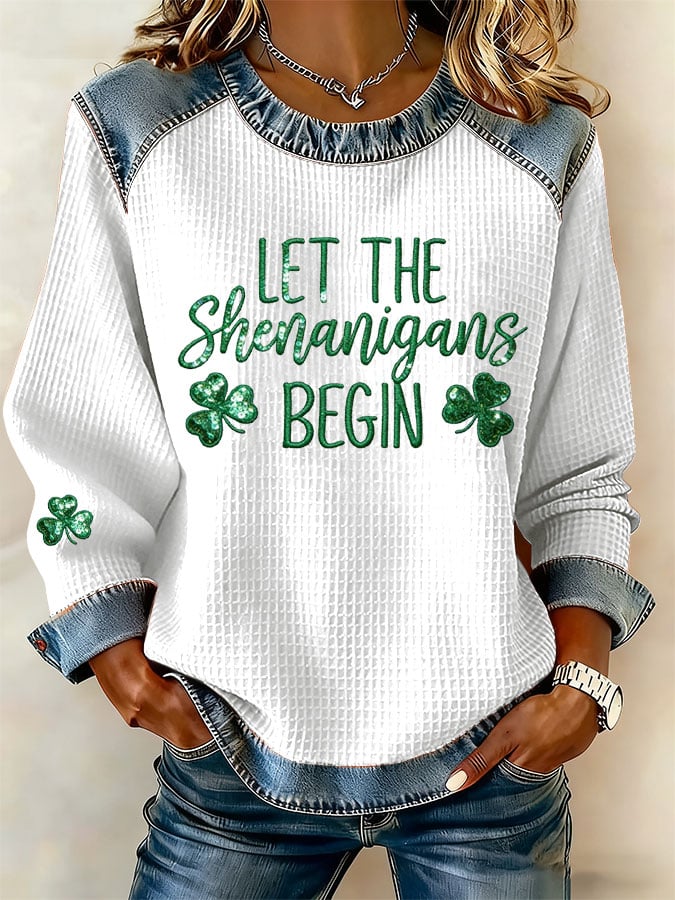 Women's Casual St Patrick's Day Print Waffle Sweatshirt