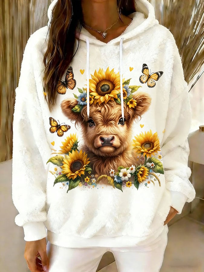 Women's Highland Cow Print Hooded Sweatshirt
