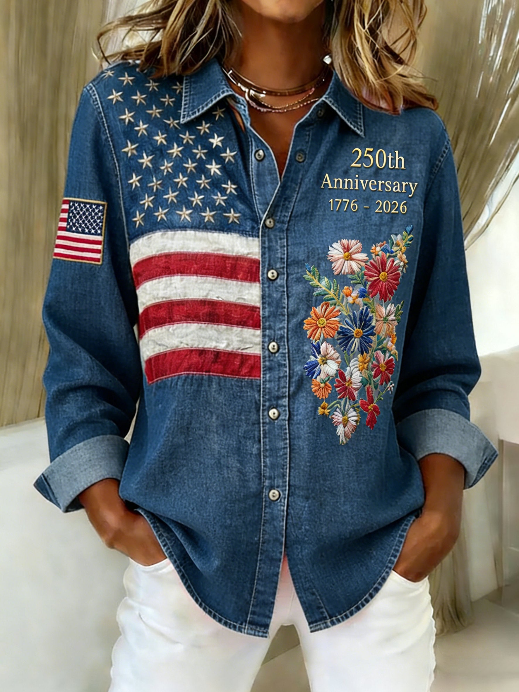 Women'S Casual American 250th Anniversary Commemorative Printed Shirt