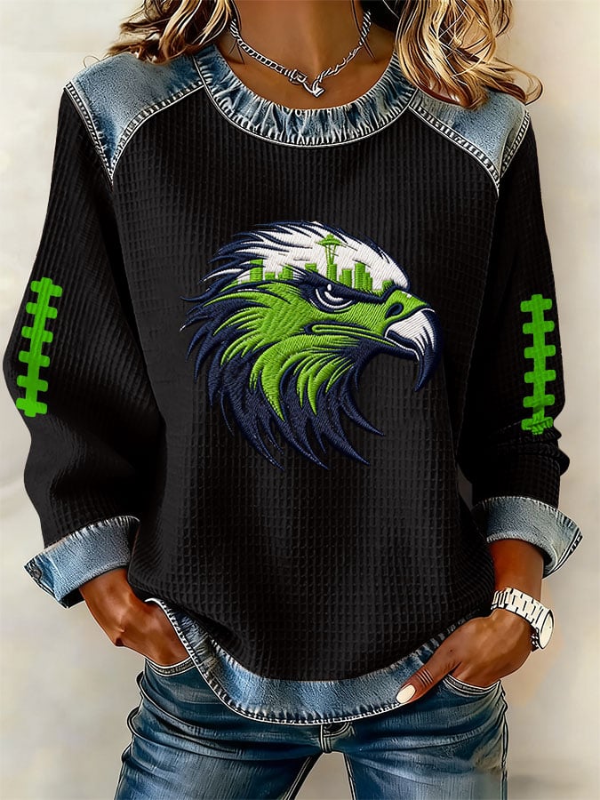 Women's rugby print long-sleeved sweatshirt