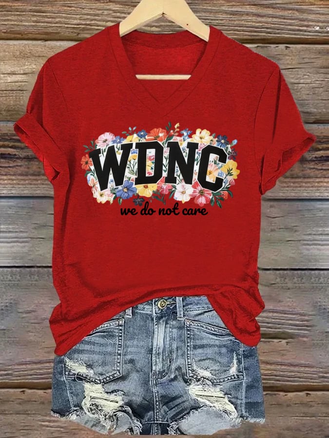 V-Neck Retro Funny WDNC Menopause Perimenopause Print T-Shirt