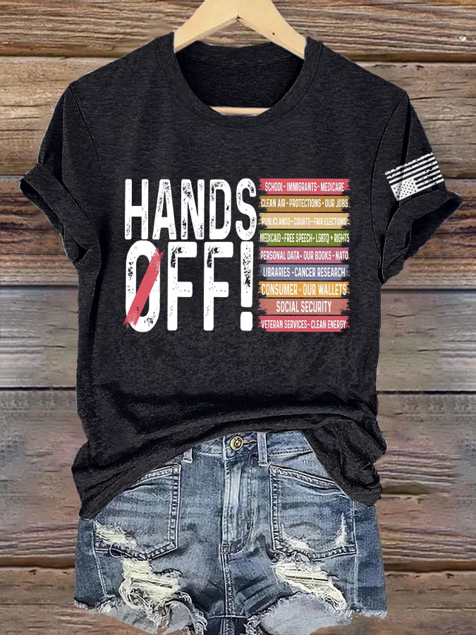 Women's Retro Hands Off Protest Print T-Shirt