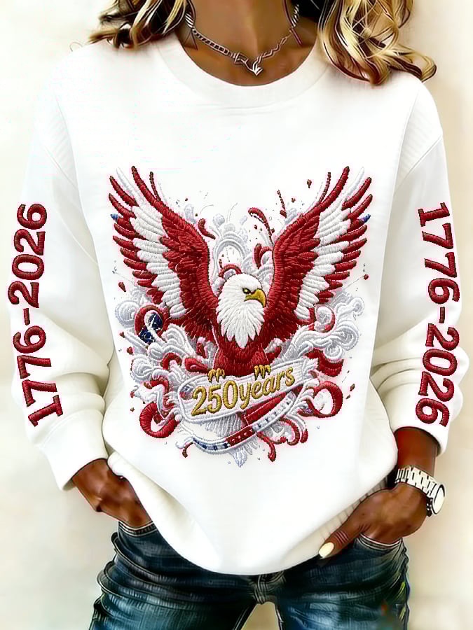 Women's casual hoodie with American 250th anniversary print.